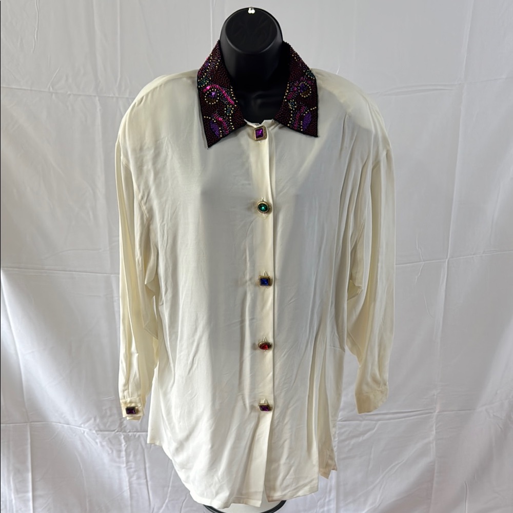 Elegant Cream Shirt with Embellished Collar